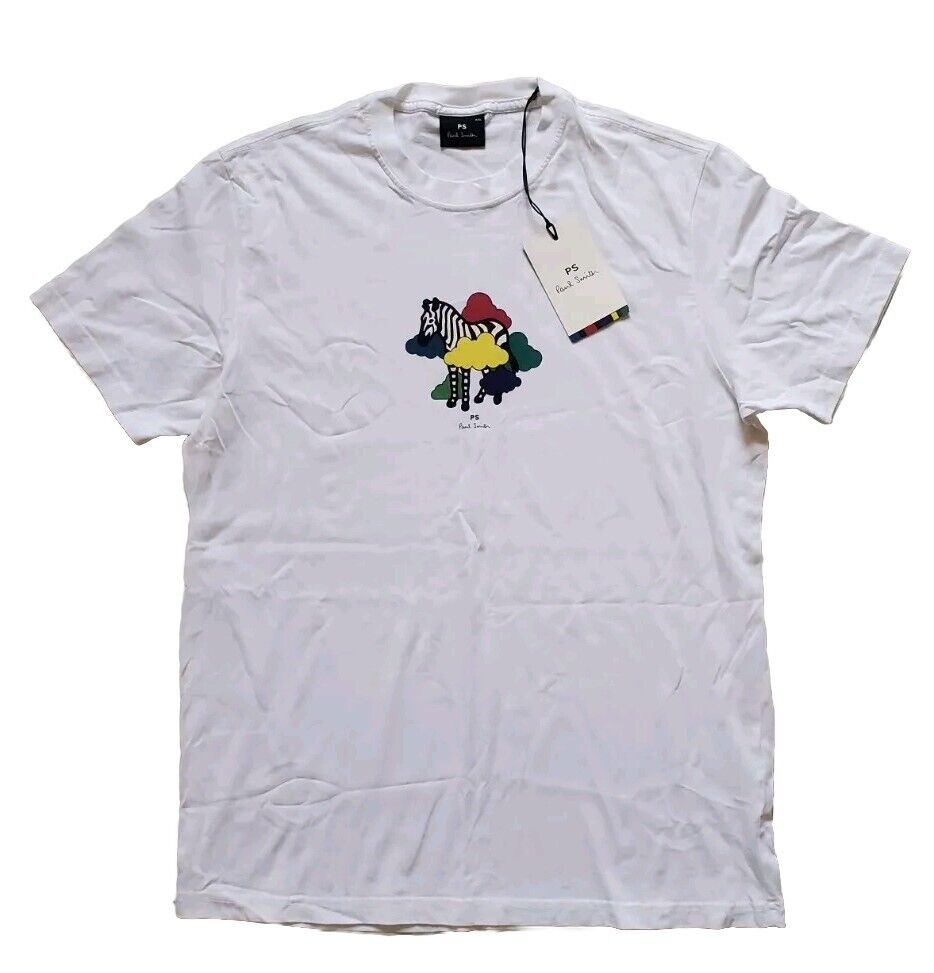 PAUL SMITH Tshirt T Shirt Womens XXL  Regular Fit White Cotton Zebra Dreaming