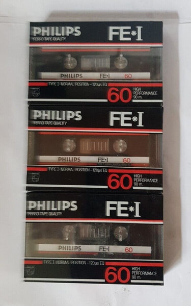 PHILIPS FE1 60 Blank Cassette Tapes X 3 Type I New Sealed with Tape Holder