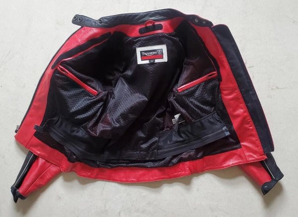 Triumph Leather Biker Jacket Mens S Cafe Racer Red Black White RRP £425