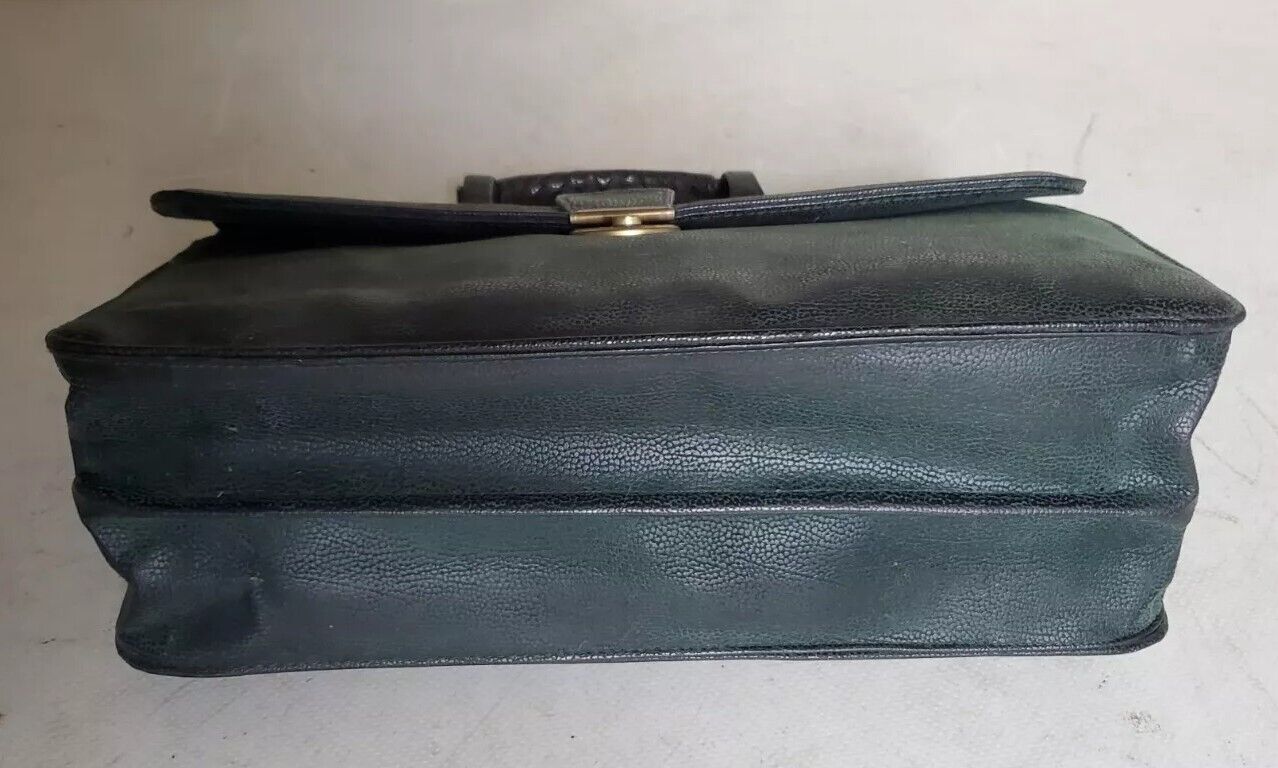 Vintage Satchel Laptop Bag British Racing Green Pebbled Nubuck Leather 1990's