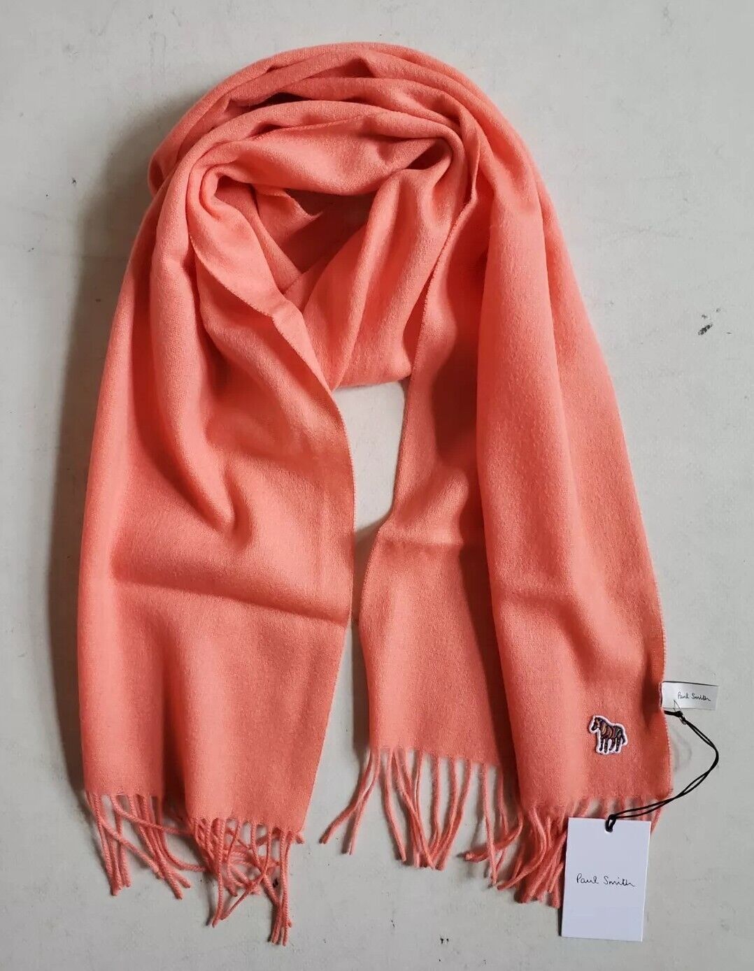 PAUL SMITH Scarf Zebra Salmon Pink Pure Lambswool Made in UK
