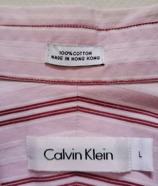 Vintage 80's CALVIN KLEIN Shirt Mens L Pink Striped Cotton Made In Hong Kong