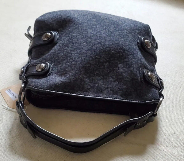 DKNY Handbag Jacquard Grey Black Leather Trim