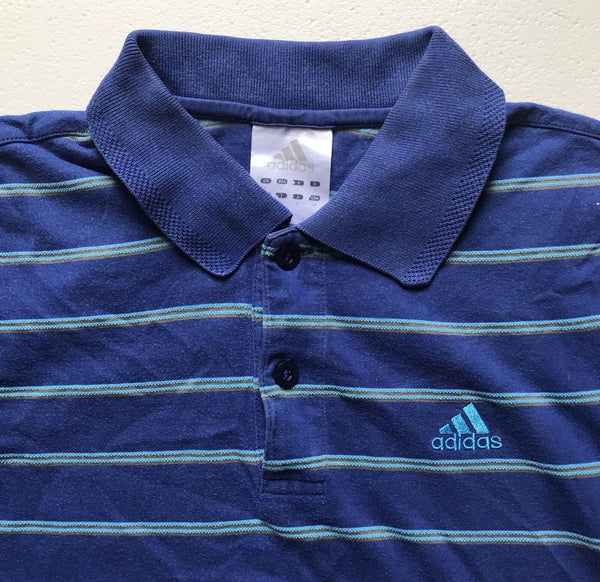 ADIDAS POLO SHIRT Womens S Sport Navy Blue Striped Cotton Regular Fit