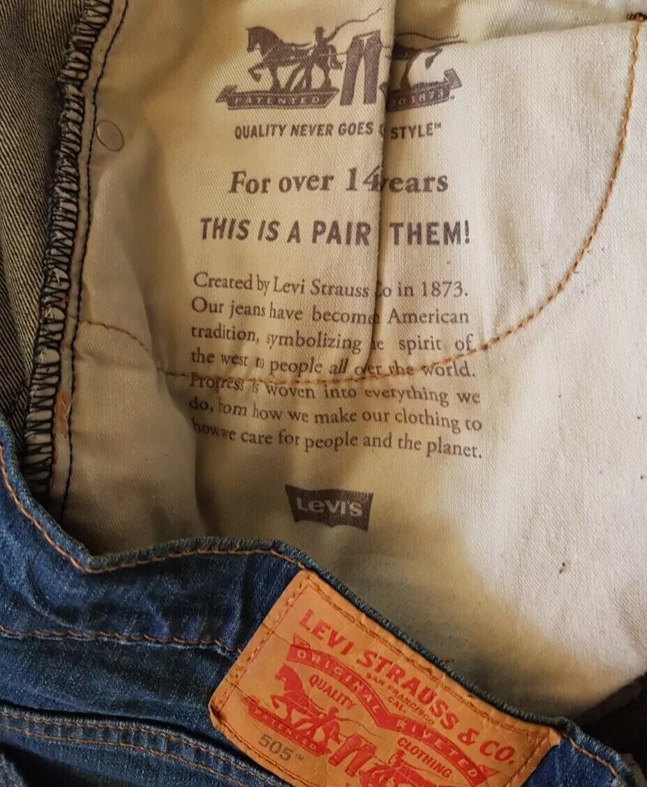 LEVIS 505 Jeans Mens W 36 L 32 Vintage Blue Stretch Denim Red Tab Regular Fit
