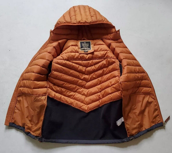 Gandys Explorer Puffer Jacket Coat Mens M Womens L Orange Grey Hooded Quilted