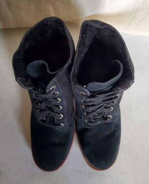 UGG Sofia Boots Heeled Laced Womens Uk 5.5 Black Suede Shearling Lining