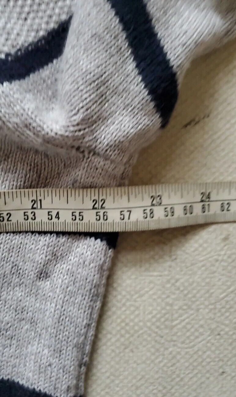 FAT FACE Jumper Sweater Mens M Grey Black Stripes Button Collar