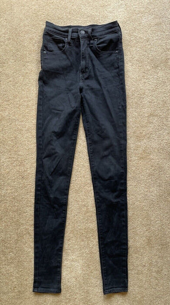 Womens Levis Jeans Mile High Super Skinny W 24 L 32 Black Denim Red Tab C18