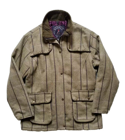 RYDALE Tweed Jacket Womens UK 14 Bramham Shooting Olive Green Striped