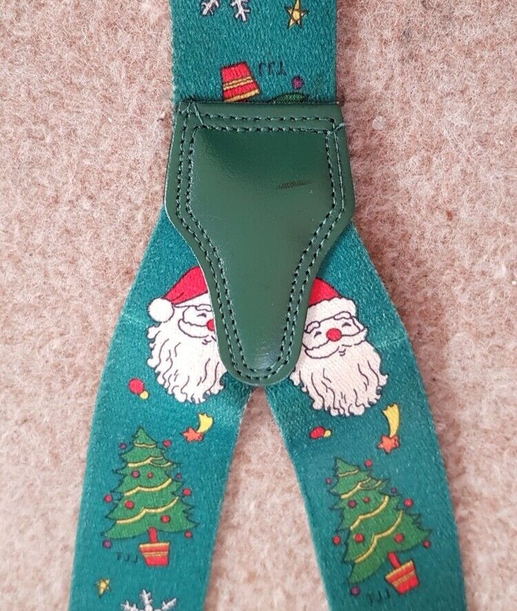 Vintage Christmas Santa Braces Suspenders Adjustable Green Original 1980's
