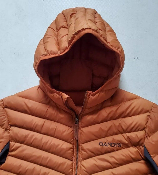 Gandys Explorer Puffer Jacket Coat Mens M Womens L Orange Grey Hooded Quilted