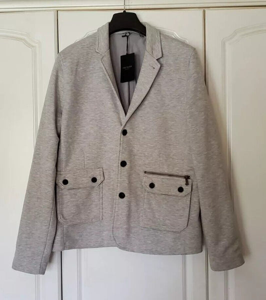 TED BAKER Jersey Jacket Coat Mens XL Chilout Light Grey Cotton Blend