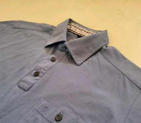ETERNA Polo Shirt Mens M Comfort Fit Azure Blue Cotton Gingham Trim Worn Once