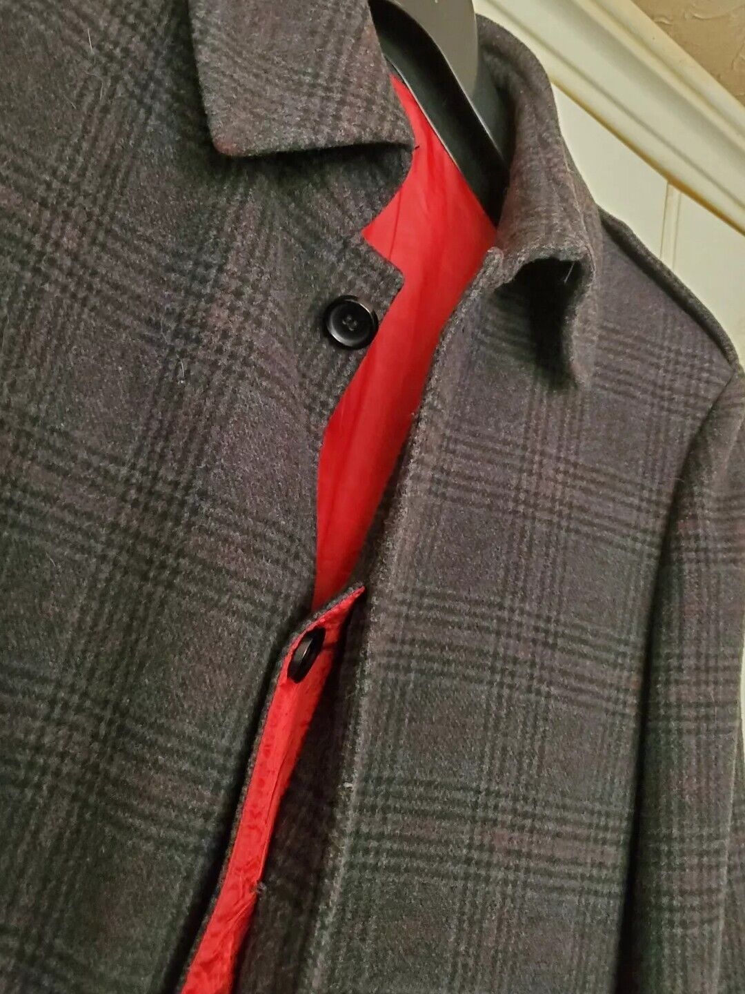 HOLLAND ESQUIRE Coat Overcoat Mens M Cashmere Wool Grey Windowpane Check £690