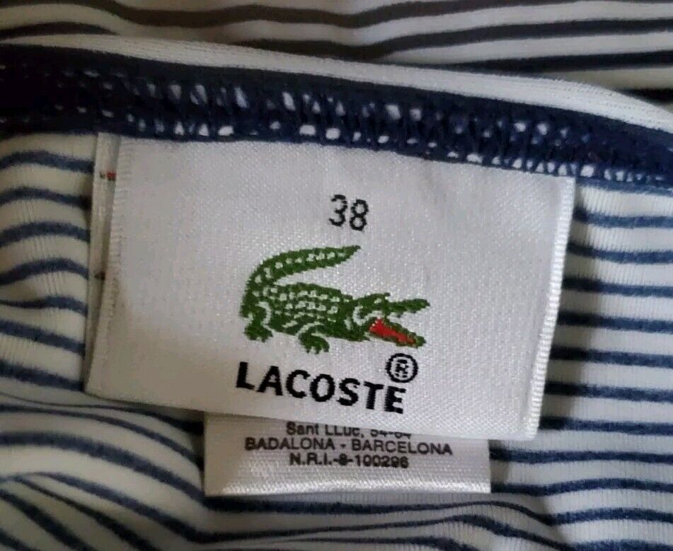 LACOSTE Bikini Swimsuit Marino 2 Piece Size XS Navy Blue Stripe New With Pouch