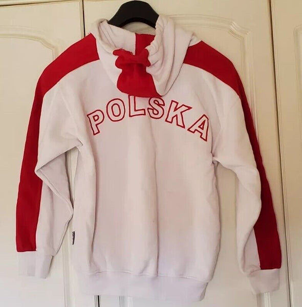 Vintage Y2K Polska Polish Hoodie - Coat of Arms Eagle Mens S White Red