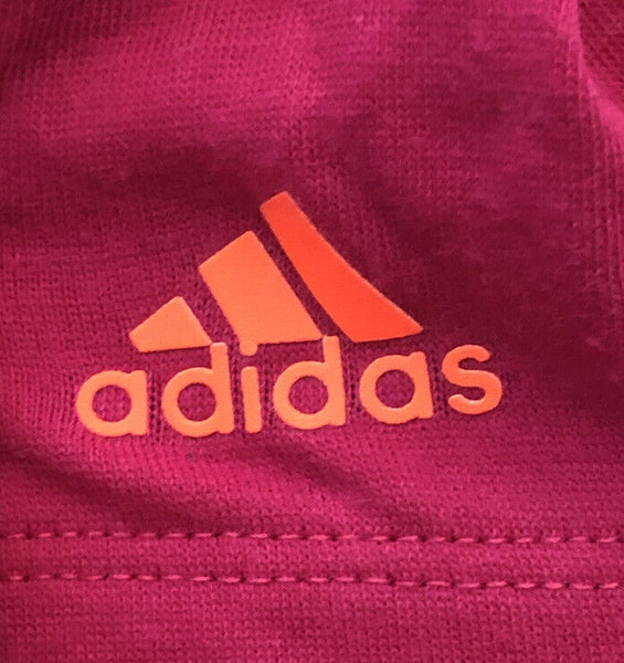 ADIDAS T Shirt Tshirt Womens XS Pink Stretch Triple Stripe In Orange