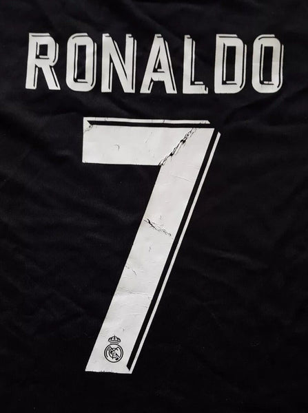 Ronaldo 7 Real Madrid 2017 18 Away  Shirt Mens L Black Champions Gold Patch