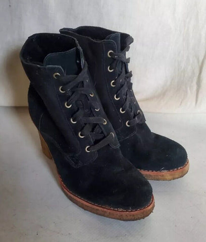 UGG Sofia Boots Heeled Laced Womens Uk 5.5 Black Suede Shearling Lining