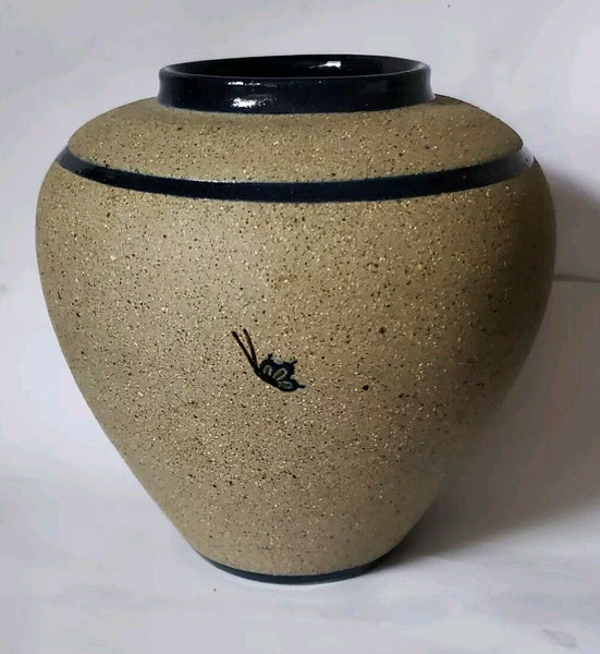 Tecpatl Vase Stoneware Mexico Signed Vintage 1980's Butterfly 5 Inch