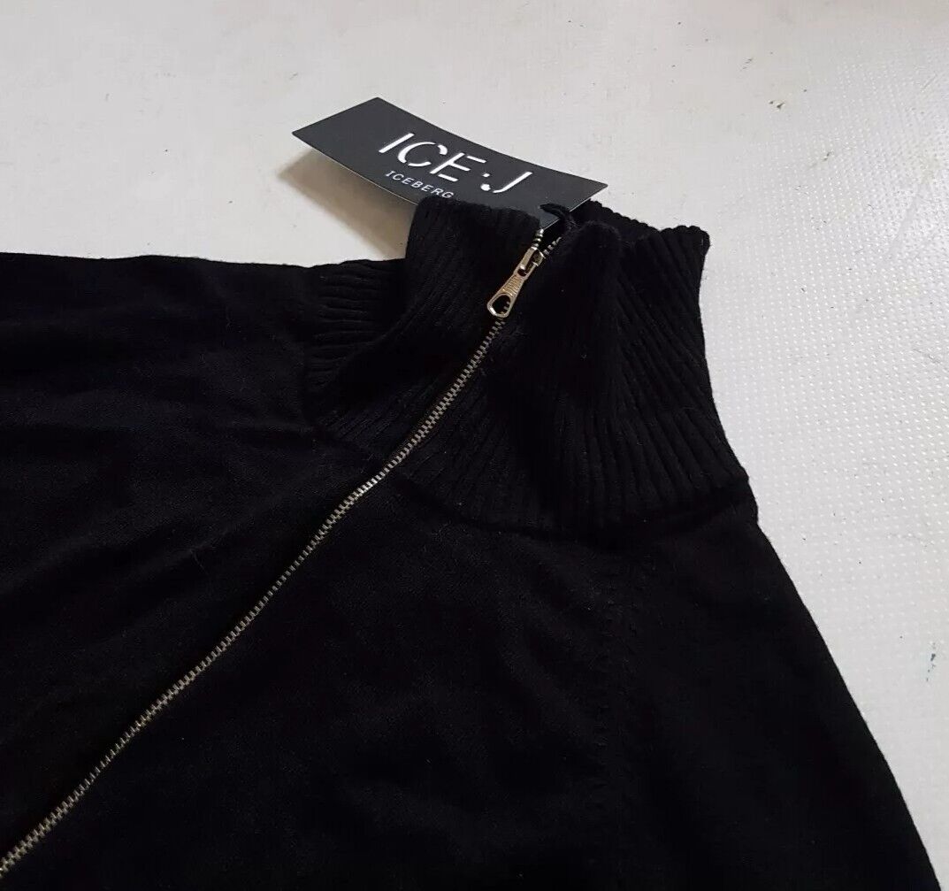 ICEBERG ICE-J Cropped Cardigan Sweater Full Zip Top Womens S Black Stretch