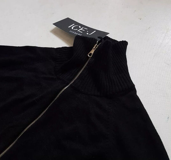 ICEBERG ICE-J Cropped Cardigan Sweater Full Zip Top Womens S Black Stretch