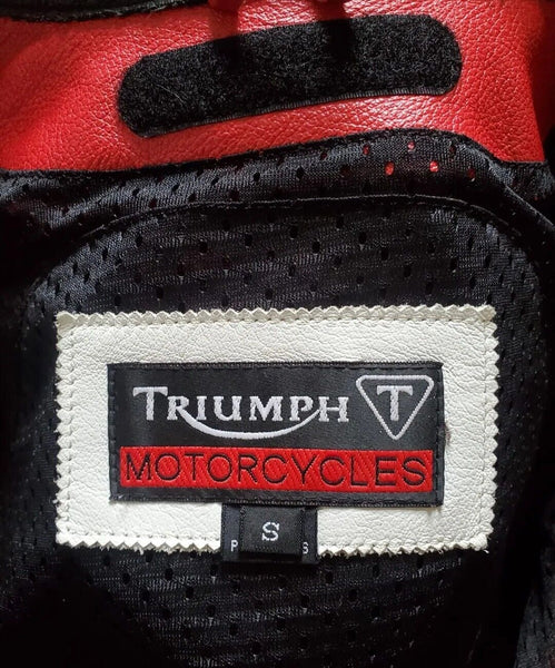 Triumph Leather Biker Jacket Mens S Cafe Racer Red Black White RRP £425