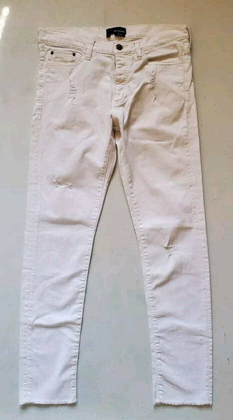 THE KOOPLES Jeans Womens W 29 L 30 Fitted White Stretch Denim Skull Detail