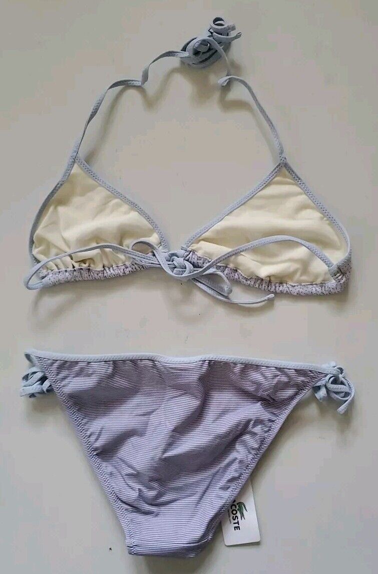 LACOSTE Bikini Swimsuit 2 Piece Halter Neck Size S Stripes Spots New With Pouch
