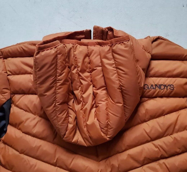Gandys Explorer Puffer Jacket Coat Mens M Womens L Orange Grey Hooded Quilted