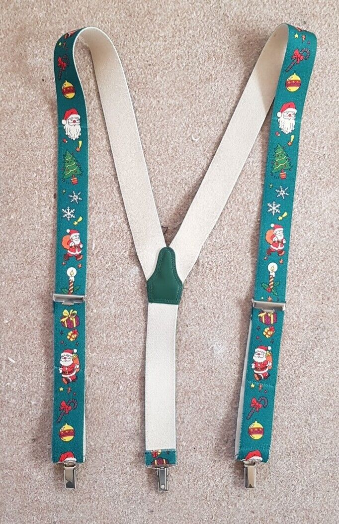 Vintage Christmas Santa Braces Suspenders Adjustable Green Original 1980's