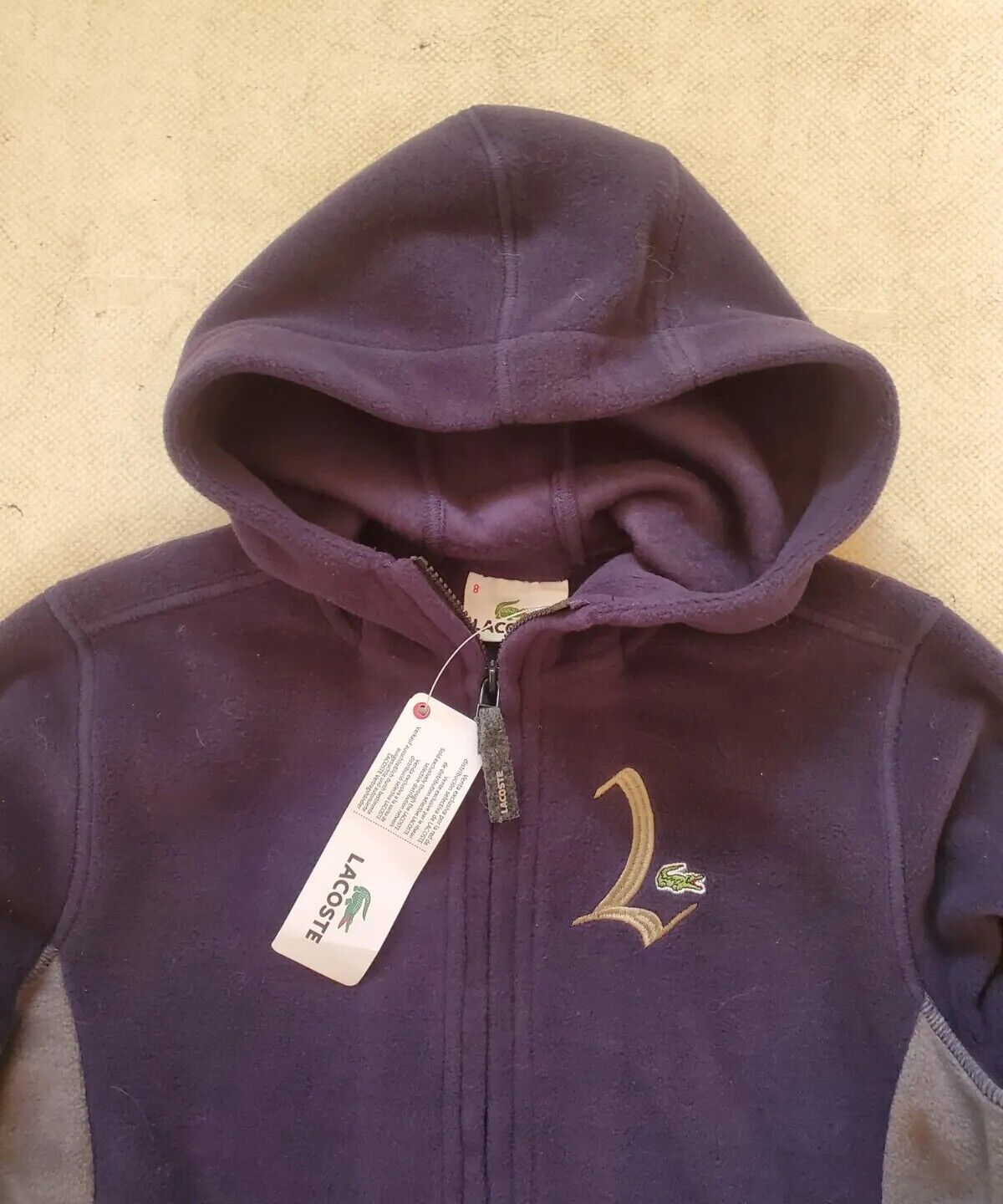 LACOSTE Boys Hoodie Fleece Jacket Size 8 Blue Grey