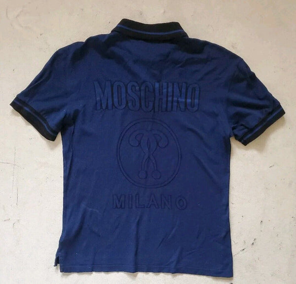 MOSCHINO COUTURE Polo Shirt Mens 38 Regular Fit Navy Blue Question Mark Detail