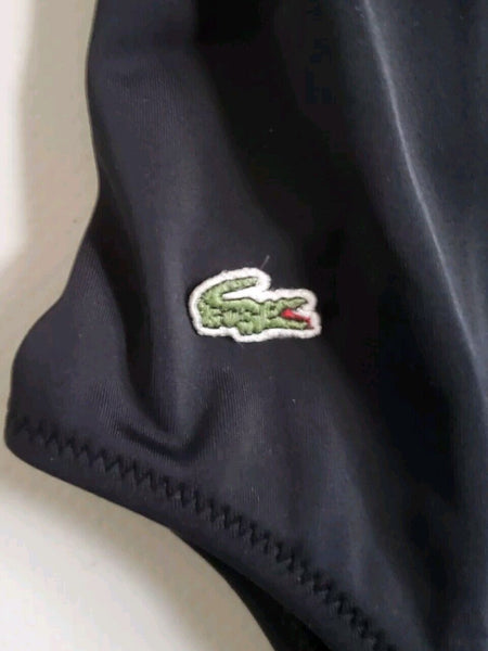 LACOSTE Swimming Costume Swimsuit 1 Piece Black Spellout Size XS New With Pouch