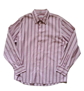 Vintage 80's CALVIN KLEIN Shirt Mens L Pink Striped Cotton Made In Hong Kong