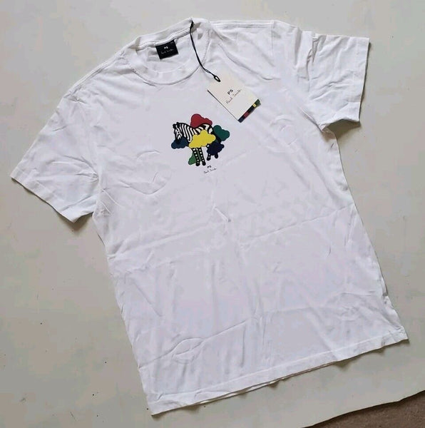 PAUL SMITH Tshirt T Shirt Womens XXL  Regular Fit White Cotton Zebra Dreaming