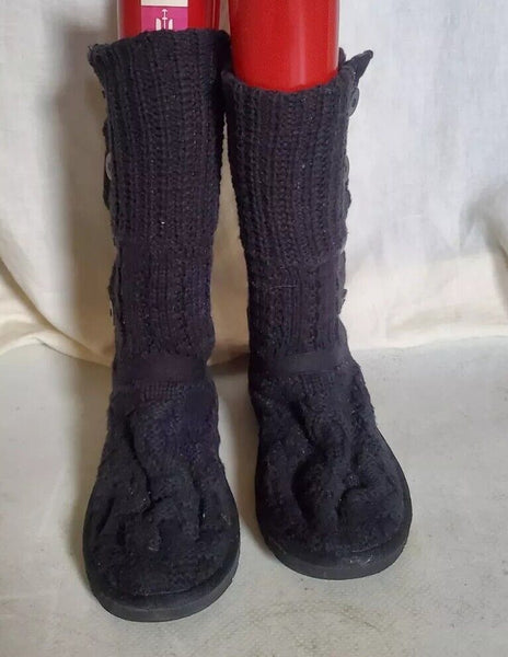 UGG Boots Classic Cardy Knit Sweater Sock Black Womens Uk 4.5 Eu 37 Vintage Y2K
