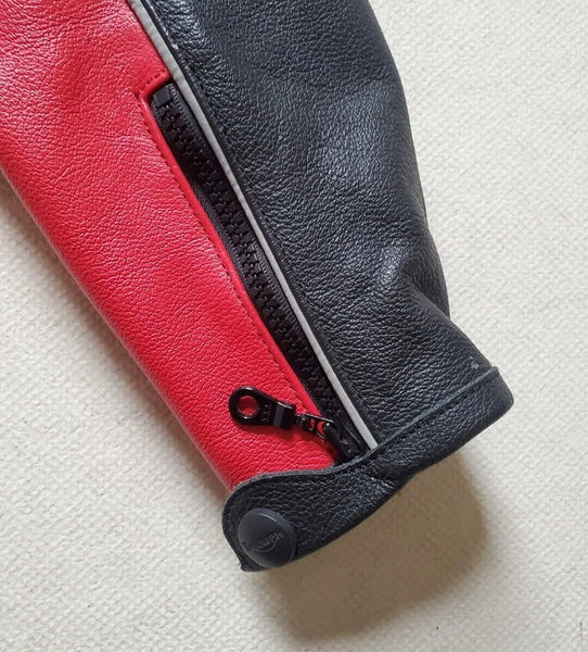 Triumph Leather Biker Jacket Mens S Cafe Racer Red Black White RRP £425