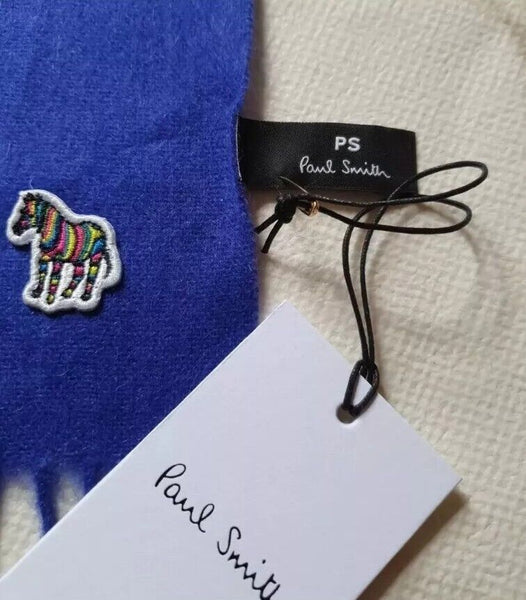 PAUL SMITH Scarf Zebra Royal Blue Pure Lamswool Made in UK