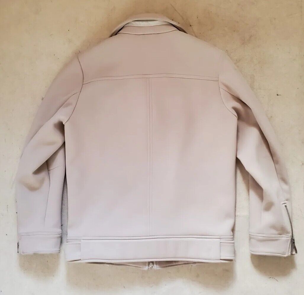 J LINDBERG Biker Jacket Coat Mens S Skylar Scuba Crepe Sand Lamb Leather Trim