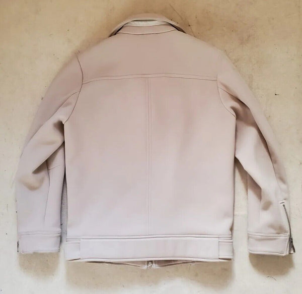 J LINDBERG Biker Jacket Coat Mens S Skylar Scuba Crepe Sand Lamb Leather Trim
