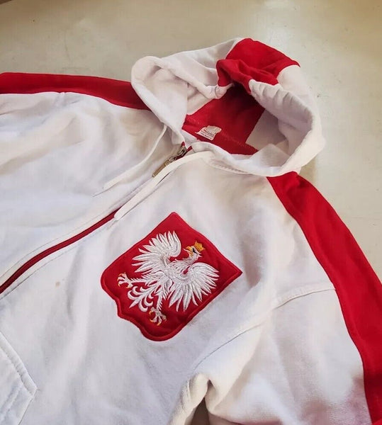 Vintage Y2K Polska Polish Hoodie - Coat of Arms Eagle Mens S White Red