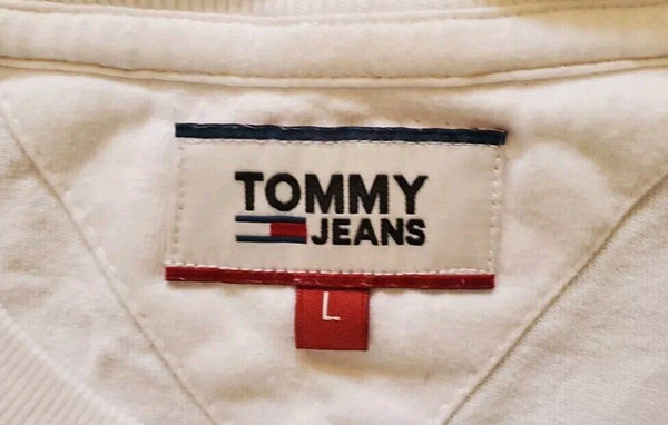 TOMMY HILFIGER T Shirt Tshirt Mens L White Cotton Spellout Logo Vintage 90s