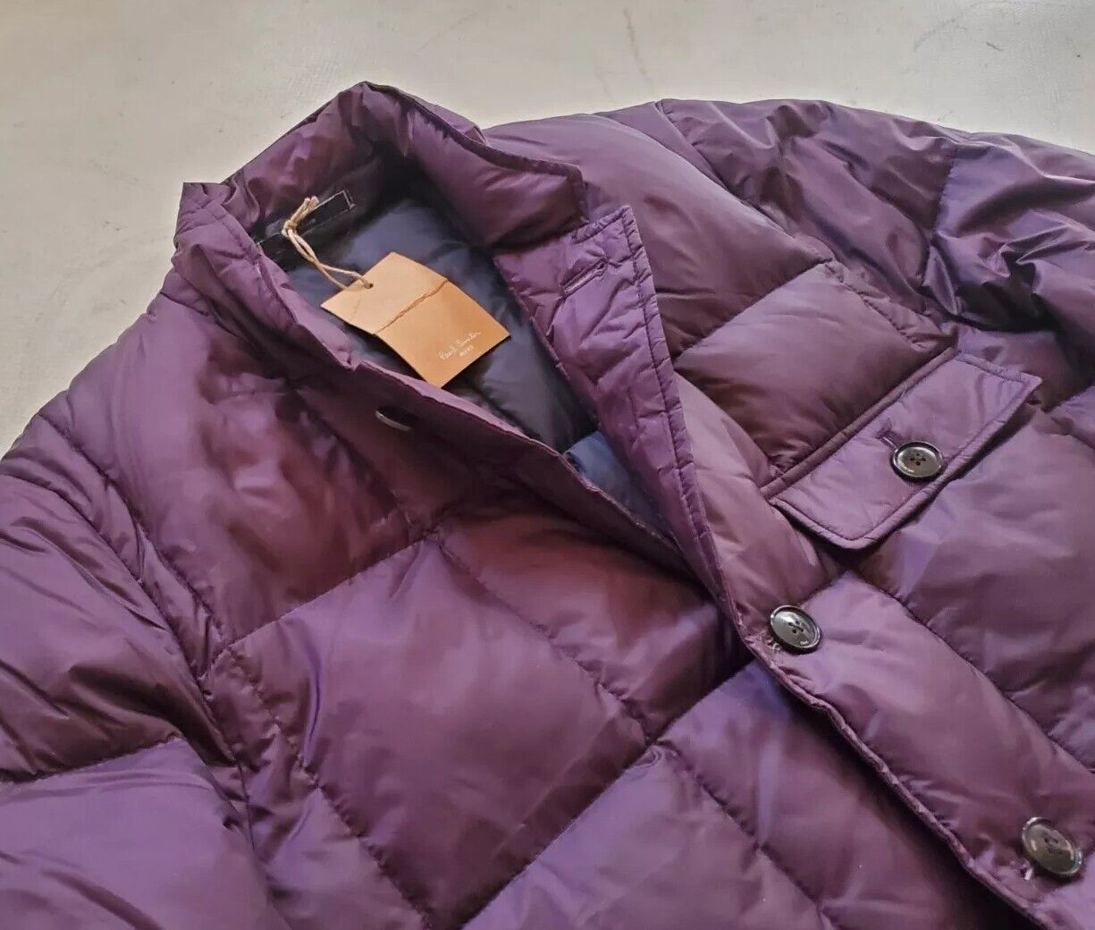 PAUL SMITH Puffer Jacket Blazer Cut Aubergine Purple Duck Down Mens M Slim Fit