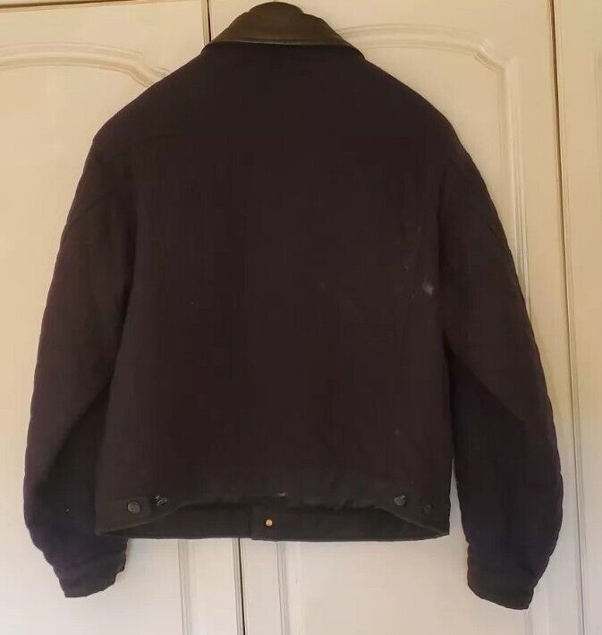 VALENTINO Bomber Jacket Mens L Quilted Wool Leather Collar Navy Blue Rrp £1250