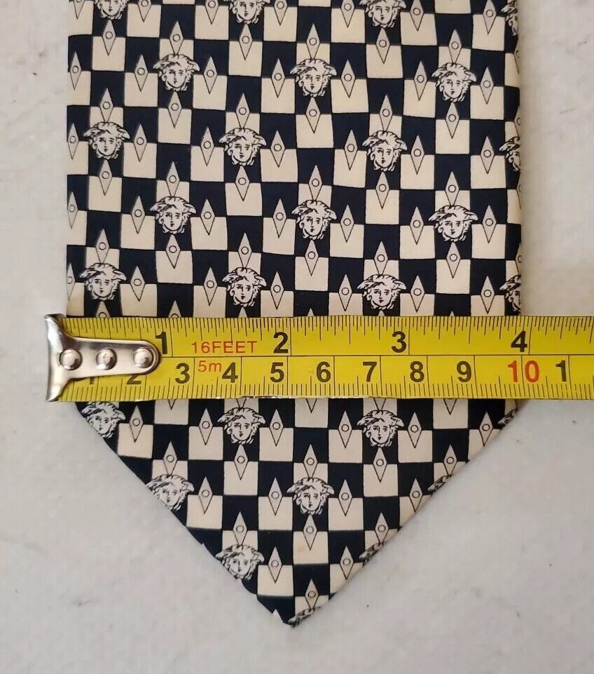 Vintage Versace Tie Medusa Navy Cream Pure Silk Italy Original 1990's