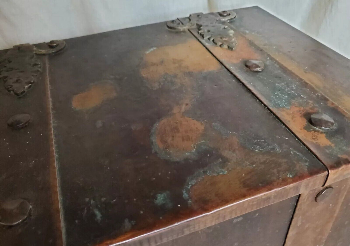 Antique Vintage Trunk Chest Copper Over Wood Mid Size Bespoke UK 1830's