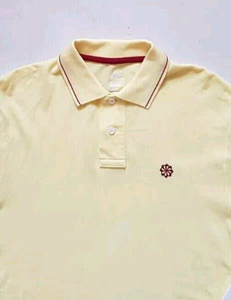 NIKE Sportswear Polo Shirt Mens L Yellow Cotton Burgundy Trim New With Tags