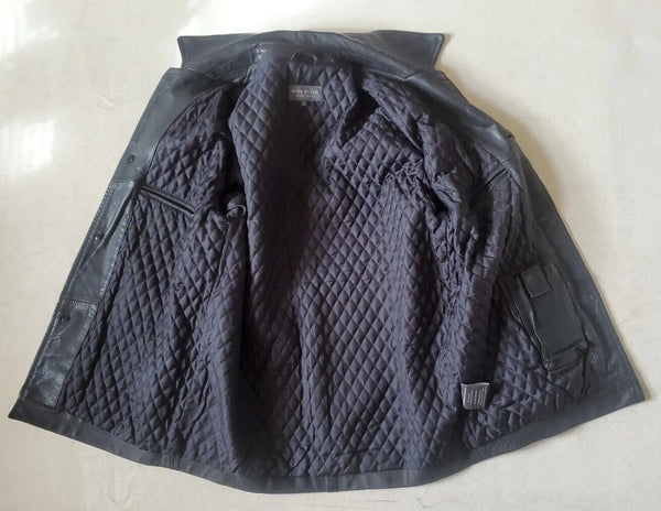 RIVER ISLAND Leather Jacket Pea Coat Mens S Black Heavyweight